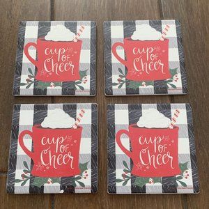 Christmas Tile Coasters 'Cup of Cheer' set of Four